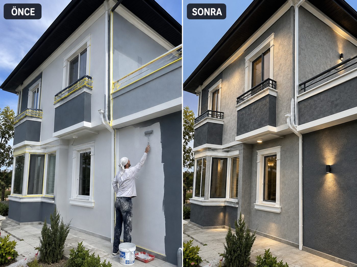 Onur dış cephe boya öncesi ve sonrası