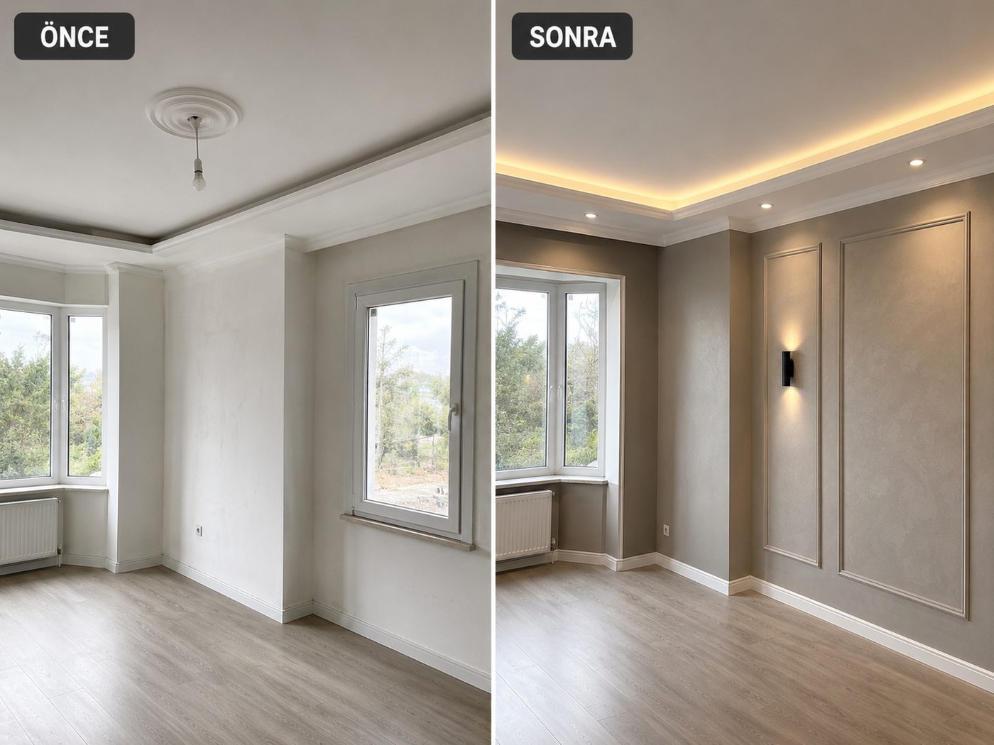 Onur iç cephe boya öncesi ve sonrası